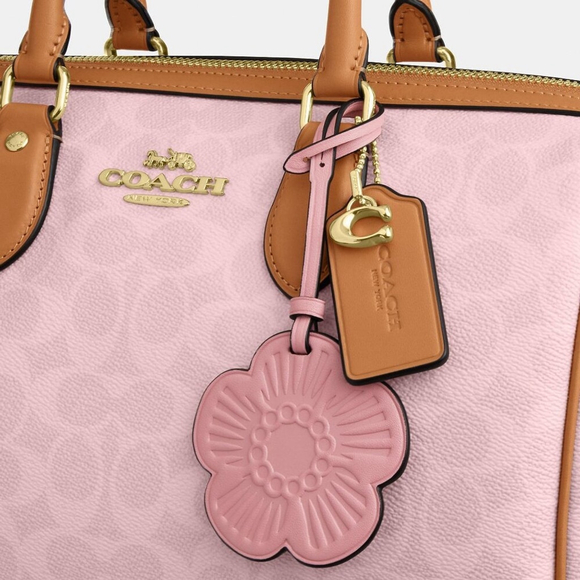 NEW Coach Large Rowan Satchel Bag In Pink Signature Canvas With Charms NWT - Picture 6 of 10